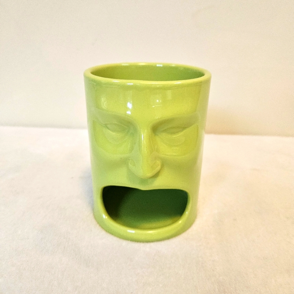 BIA Cordon Bleu Face Open Mouth Mug Coffee Cookie Tea Holder Tiki Lime Green